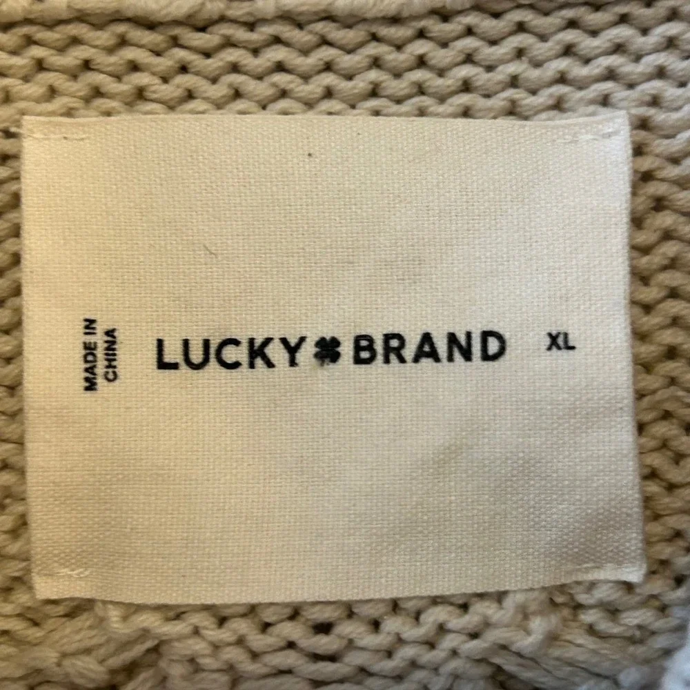 Lucky Brand Mens Cream Cable Knit Full Zip‎ Cardigan Sweater XL